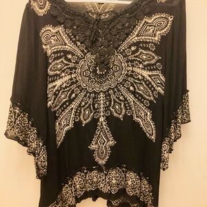 Boho Black and Cream Women's Top
